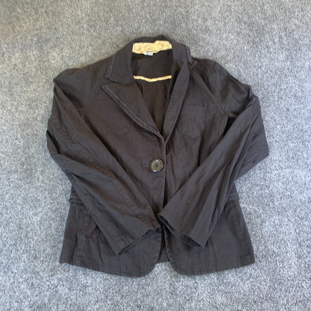 Anchor Blue Blazer Jacket Womens M Black Cotton Stretch Notch Lapel Button Front